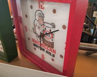 McMillan motor oil milk glass clock face