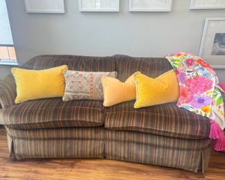 Thomasville sofa and matching rocker in very cool striped rust, brown, taupe tones