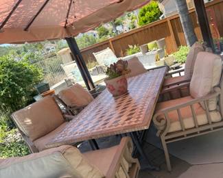 Stone rustic table with metal rocking swivel king chair set of 6