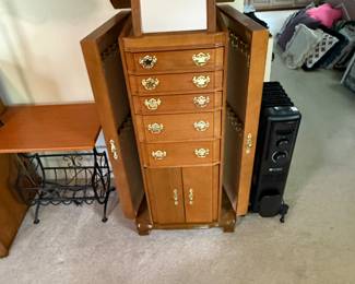 #44 Oak Jewelry chest 19x15x39 $80.00