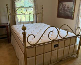 #33 Queen brass bed with mattress and box spring $100.00