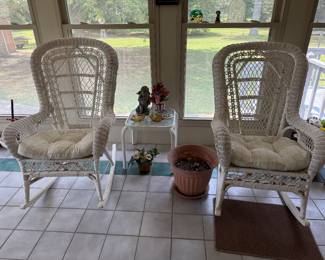 #58 Set of 2 white wicker rocking chairs $80.00