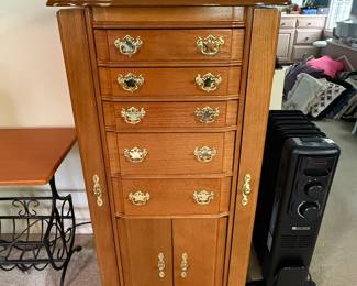 #44 Oak Jewelry chest 19x15x39 $80.00