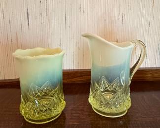 * #12 Vaseline Opalescent Glass set of 2 $80.00
