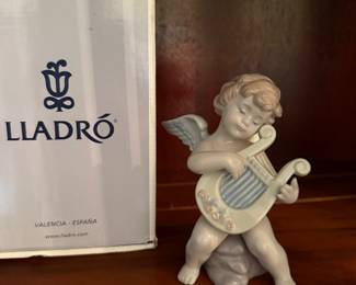 * #4 Lladro #06626 Cherub with harp & box $40.00