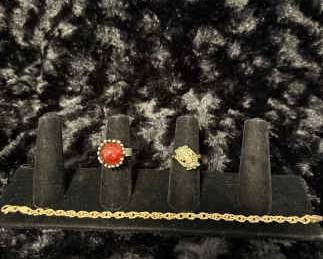 A 14K Gold Bracelet And Two14K Gold Rings