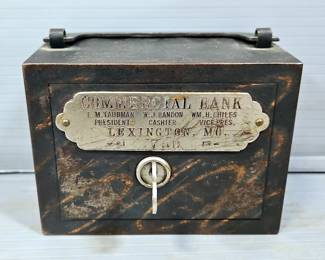 Commercial Bank of Lexington, Missouri Steel Souvenir Bank With Key