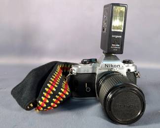 Nikon FG 35mm Film Camera with Tokina Lens and Argus Flash