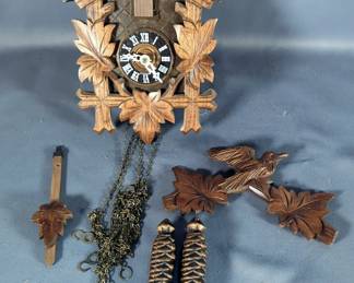 German Black Forest Cuckoo Clock with Bird and Pinecone Weights