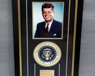 John F. Kennedy Framed Portrait with Presidential Seal and Inscription