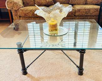 Glass Top Wrought Iron Giacometti Style Coffee Table