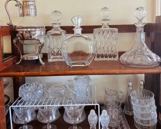 Close-up of kitchen serving items And decanters