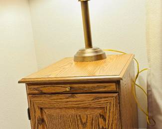 Oak Cabinet w/Table Lamp