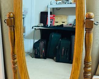 Oval Oak Mirror on Stand