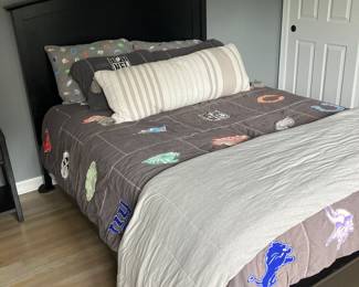 Pottery, barn, queen Bed , black headboard, and black frame mattress included
