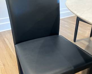 6 Crate and Bartel folio, blue, leather, dining chairs, two years old Entire Chair is Covered in Leather