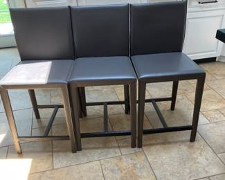 Crate and Barrel folio Stools Grey Leather ,The Entire Stool is Covered in Leather