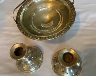 Sterling Candlesticks and Basket