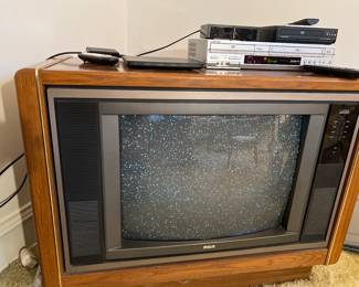 Classic RCA Console TV, Sony DVD/VHS Player, and Magnavox DVD Player 