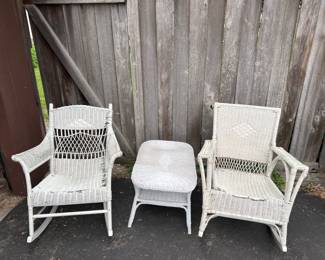 Vintage Wicker Patio/Porch Rockers and Coffee Table