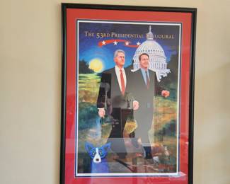 Very Large Blue Dog print, matted and framed located in the formal room