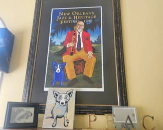 Many Blue Dog framed prints in home.