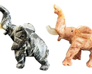 2 Carved Stone Elephant Figurines