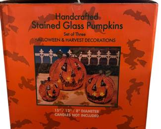 3 Glass Etched Halloween Pumpkins