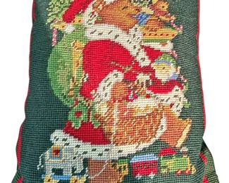 Vintage Christmas Bear Needlepoint Pillow