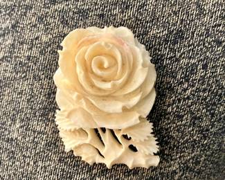 Carved bone rose pin