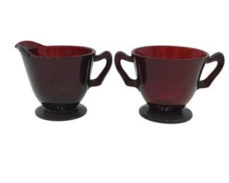 Anchor Hocking Ruby Red Cream & Sugar Set 40s