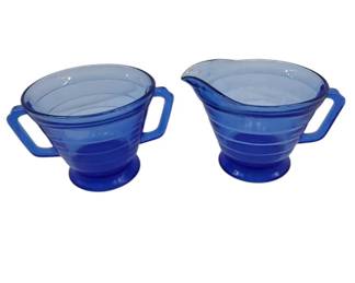 Hazel Atlas Ritz Blue Creamer and Sugar Set
