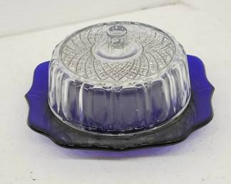 Cobalt Blue Imperial Glass Covered Butter Dish