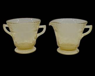 Depression Glass Amber Federal Spoke Cream & Sugar