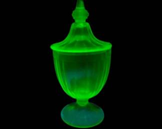 Uranium Glass Green Apothecary Jar With Lid