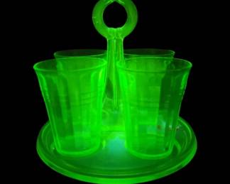Uranium Glass Atlas Tumbler Set With Server