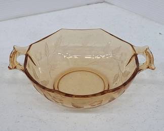 Depression Glass Amber Topaz Etched Bowl