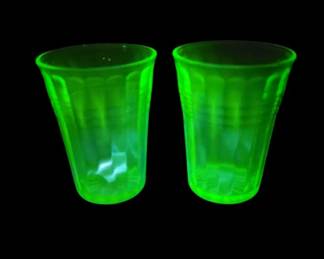 Uranium Glass Atlas Tumblers Set Of Two