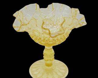 Art Glass Fenton Yellow Pedestal Compote