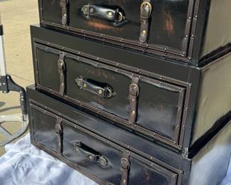 STACKED STEAMER TRUNK STYLE 3 TIER STORAGE DRESSER.