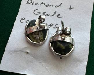 925 SILVER, DIAMOND AND NATURAL GEODE EARRINGS