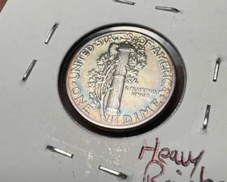 1943 MERCURY DIME WITH RAINBOW TONING