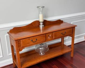 ETHAN ALLEN COUNTRY CROSSINGS SOLID MAPLE TWO DRAWER TIERED SIDEBOARD