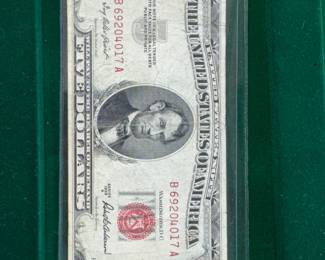 1953 US RED SEAL $5 LEGAL TENDER BANKNOTE / F-1533