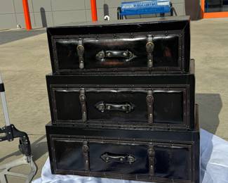 STACKED STEAMER TRUNK STYLE 3 TIER STORAGE DRESSER.