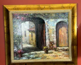 N. STEBENS "FRONTDOOR WITH FLOWERS" OIL ON CANVAS