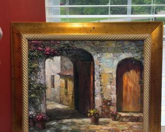 N. STEBENS "FRONTDOOR WITH FLOWERS" OIL ON CANVAS