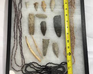 PRE HISTORIC ARTIFACTS COLLECTION, MULTI ARROWHEADS, SPEAR TIPS, DIGGERS, SCRAPERS BONE BEADS AND MORE...