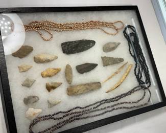 PRE HISTORIC ARTIFACTS COLLECTION, MULTI ARROWHEADS, SPEAR TIPS, DIGGERS, SCRAPERS BONE BEADS AND MORE...