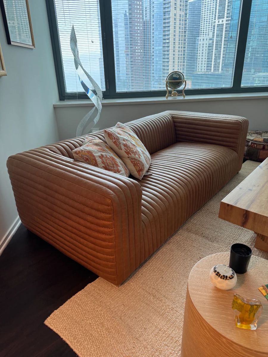 Brown/ cognac leather with chrome feet Ricardo sofa